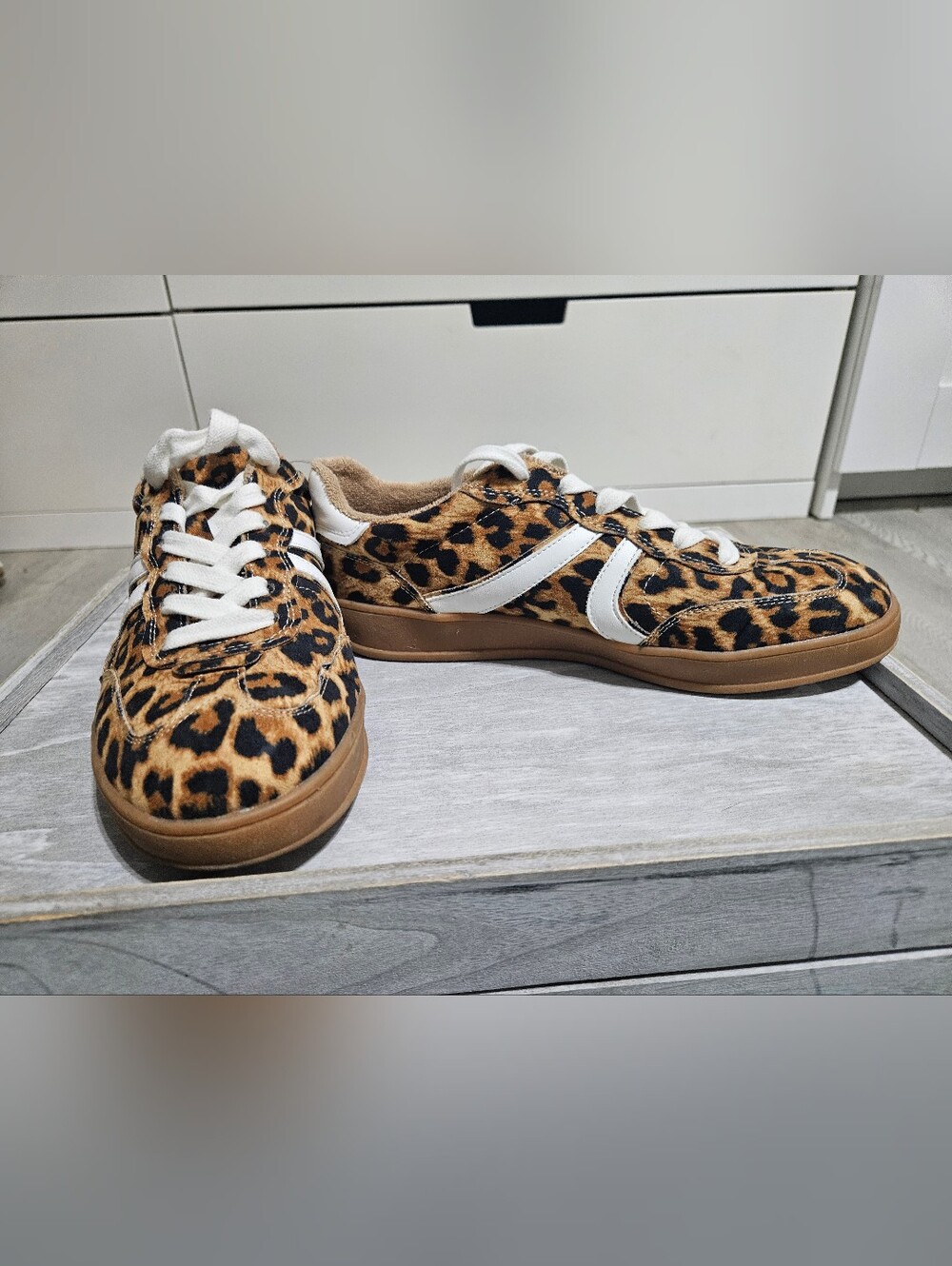 Anne Klein Leopard Print Sneakers with White Accents